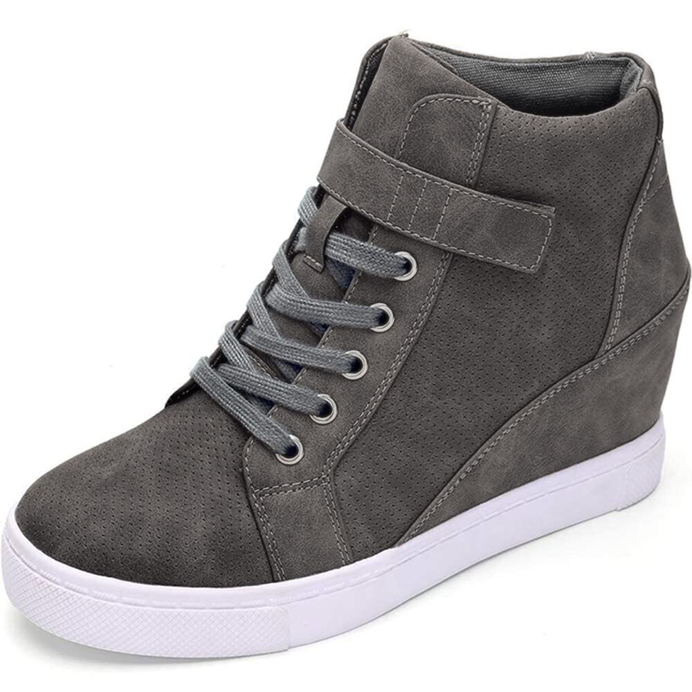 High Top Wedge Sneakers Women Lace Up Grey Size 9.5